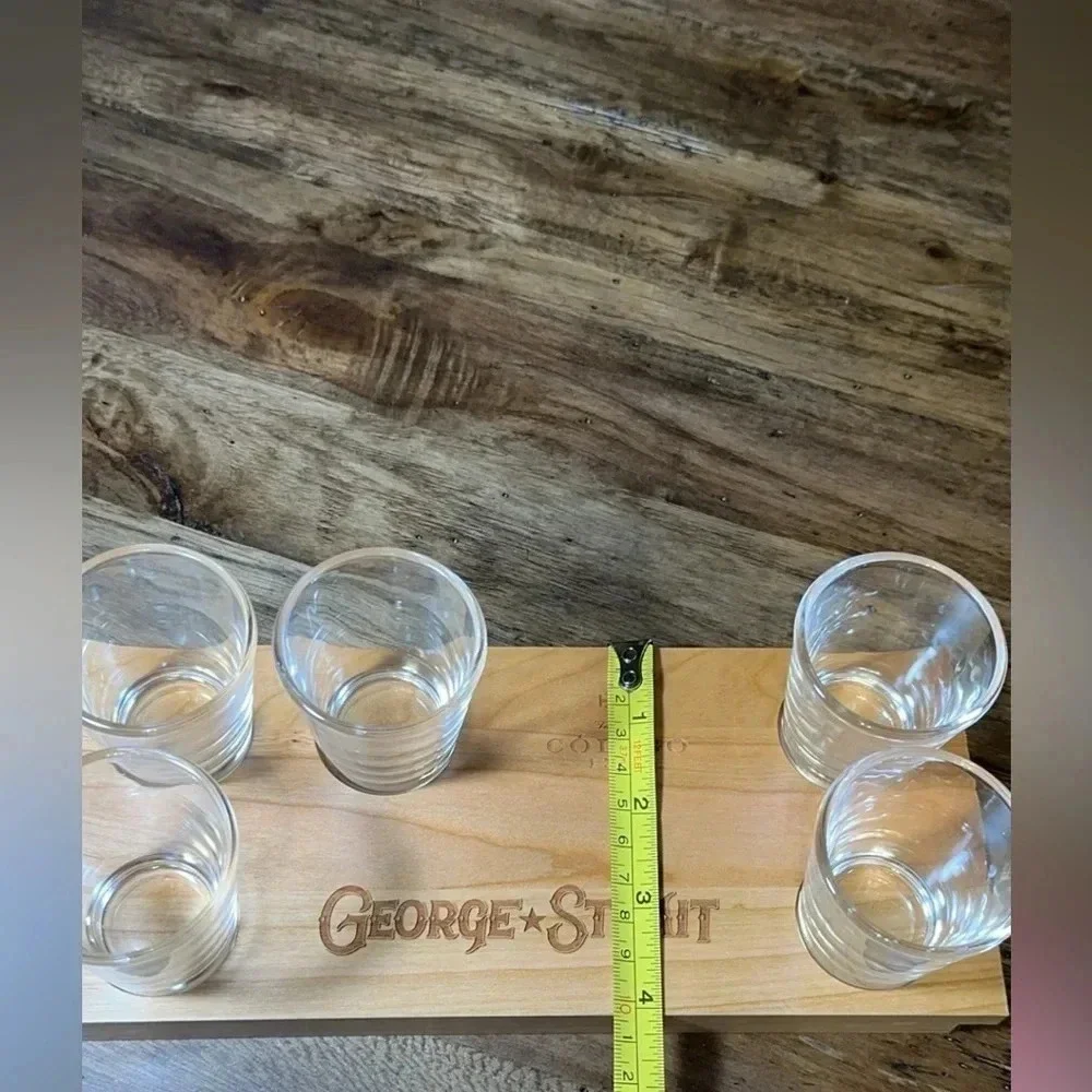 NWT George Strait x Codigo Tequila 1530 6 Piece Glass/Wooden Shot Glass Tray Set